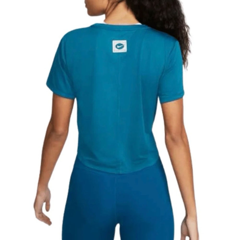 NIKE Teal Blue Dri-Fit One Icon Clash Cropped Short Sleeve T-Shirt Top‎ Size L - Picture 13 of 13